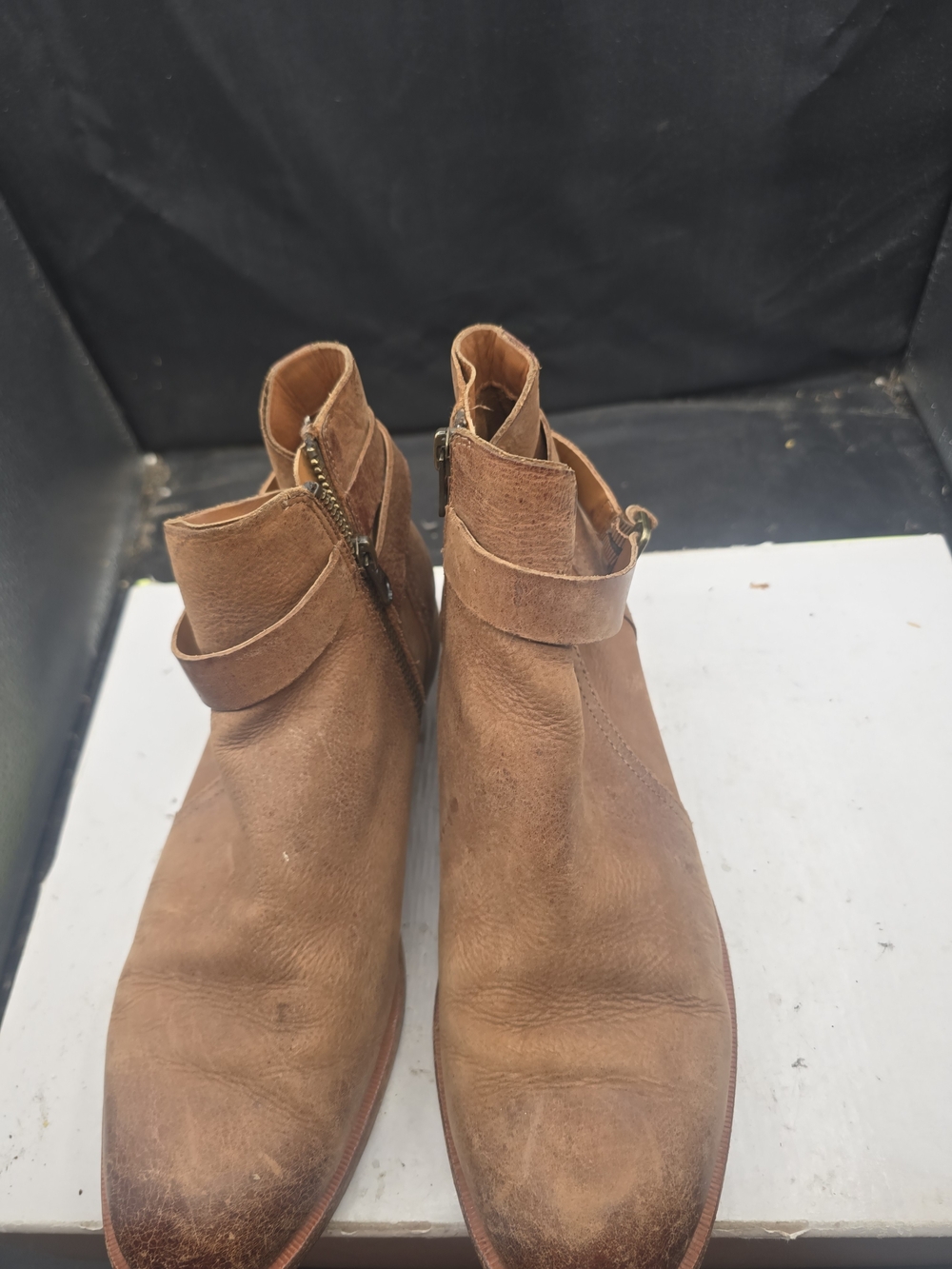 Kork-Ease Tan‎ Leather Ankle Booties with Side Zip
